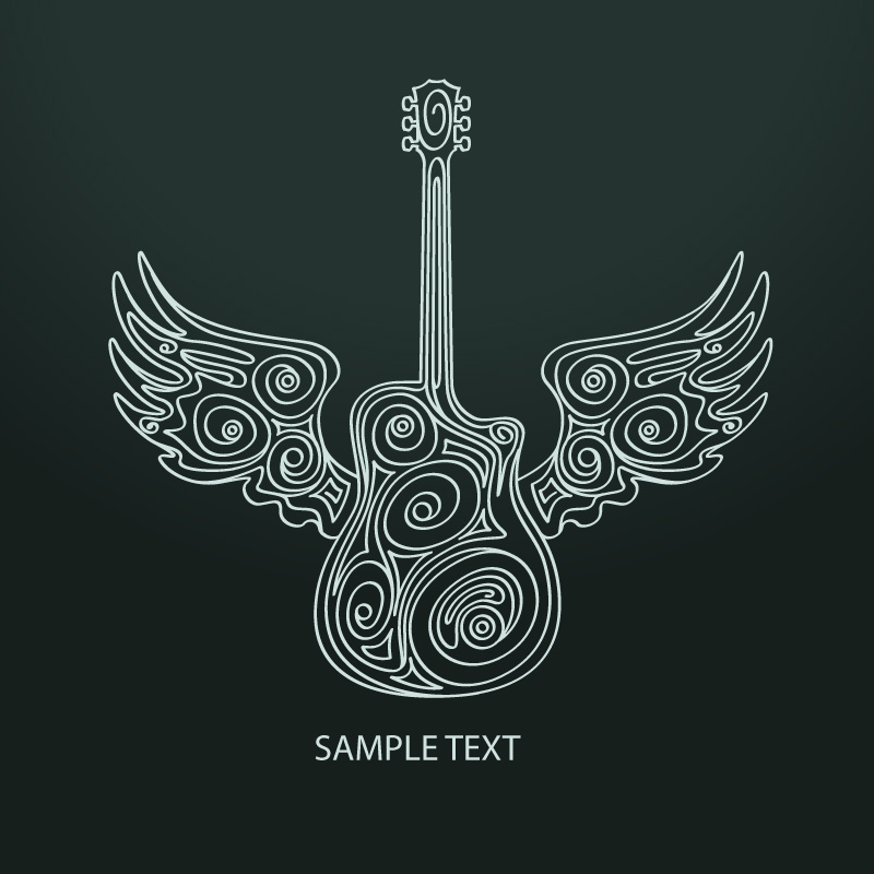 Creative guitar with wings vector material