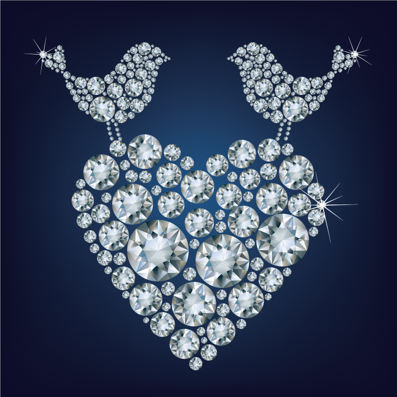 Diamond bird and love design vector material
