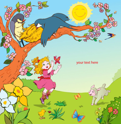 The children playing in the field.