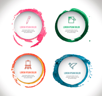 4 watercolor round tag vector material