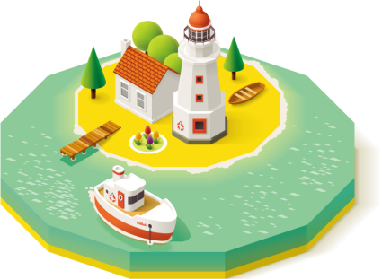 3D cartoon resort island plan view vector material
