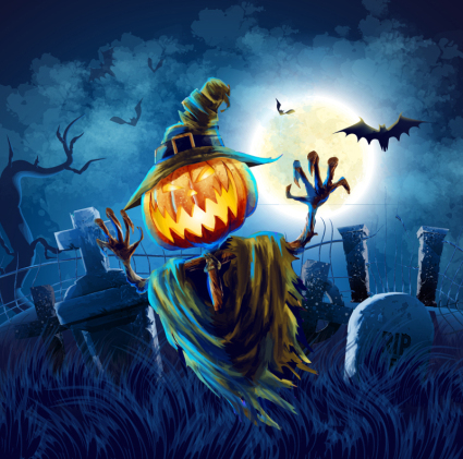 Halloween Pumpkin Man Tombstone and vector material