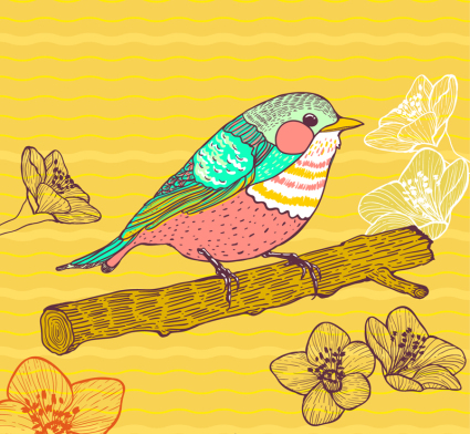 Bird on branch vector material painting