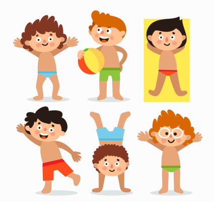 6 cute summer children's wear swimming trunks vector material