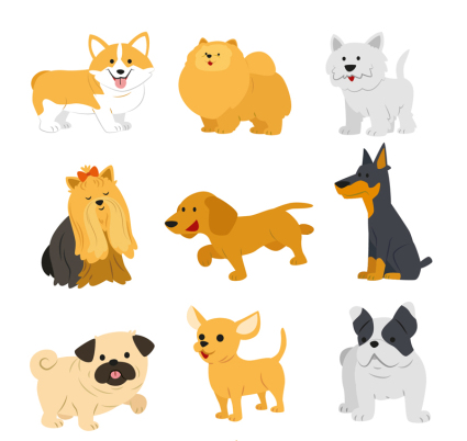 9 cute pet dog vector material