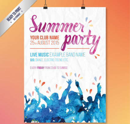 Watercolor Summer Party Poster Vector material