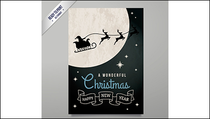 Moonlight Sleigh Christmas greeting card vector material