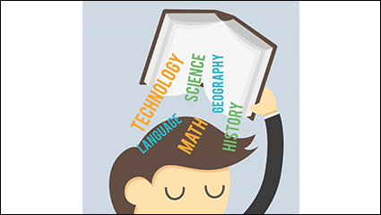 Creative boy down in the book of knowledge vector material