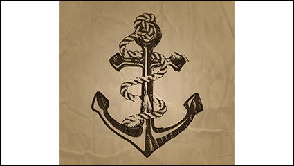 Retro hand-drawn vector material anchors and cables