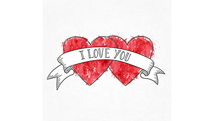 Painted double heart and ribbon vector material