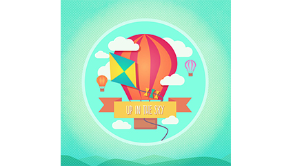 Color kites and hot air balloon vector material