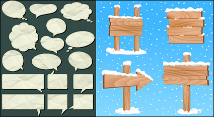 Dialogue bubble paper and wood grain pattern vector material signs