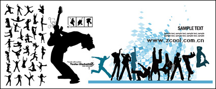 The trend of music and dance figures silhouette vector material