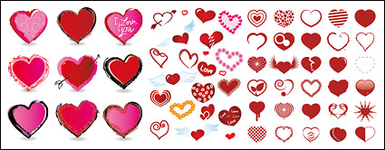 Number of various elements of style heart-shaped vector material