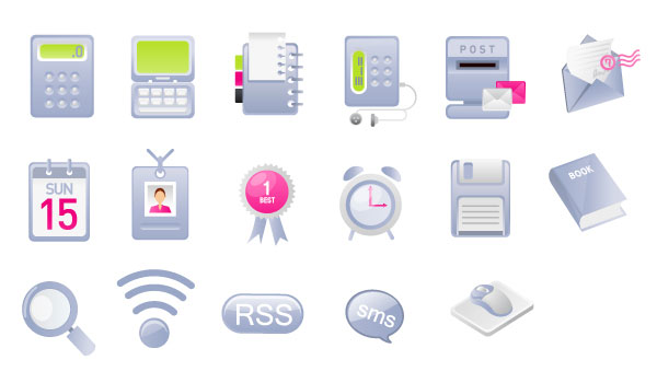 Staff cards, badges, alarm clock, rss button 