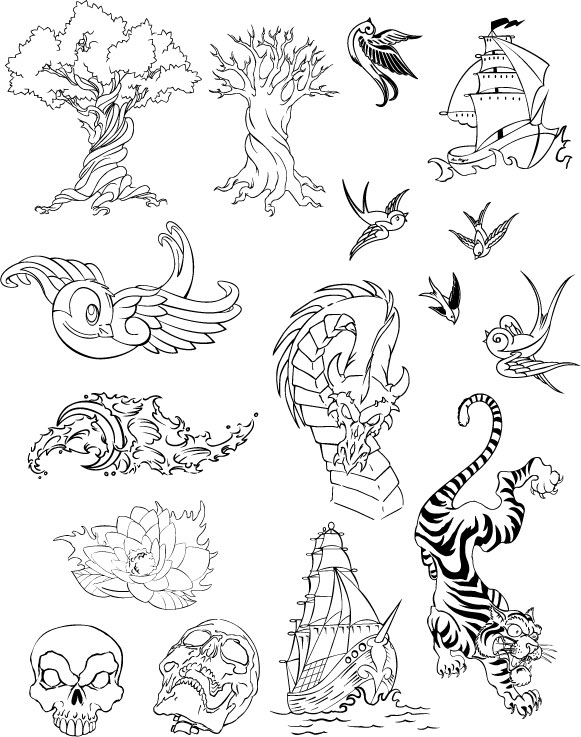 Swallow, waves, dragons, lotus, sailing, Tiger