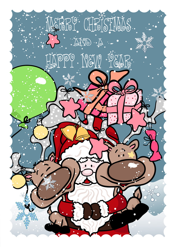 Hand-painted Santa Claus, gifts, vector