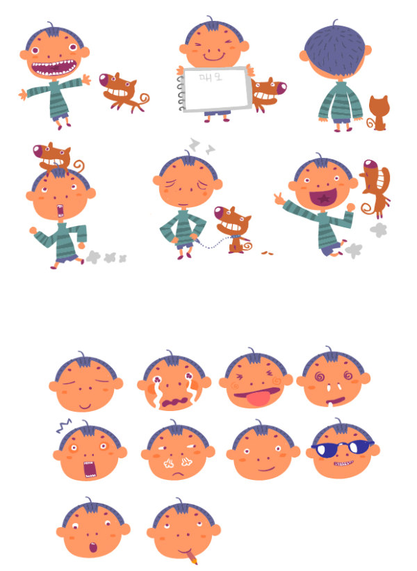 Naughty boy and dog vector material