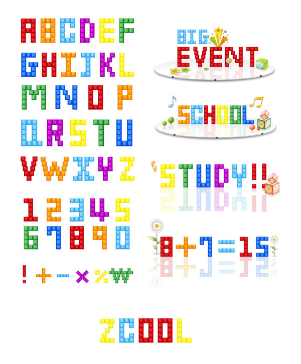 Tetris letters and numbers vector material