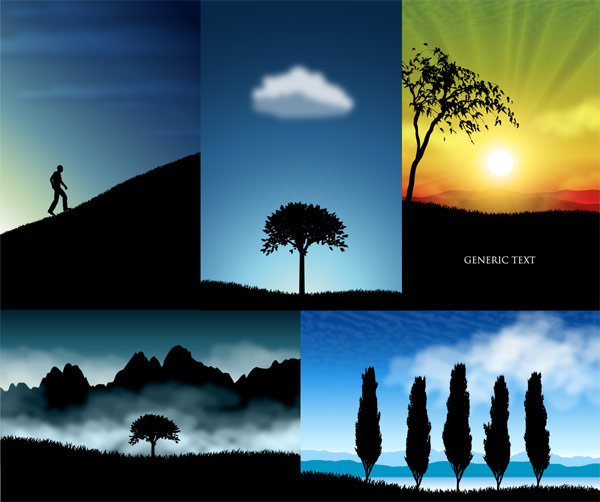 Beautiful scenery silhouette vector material