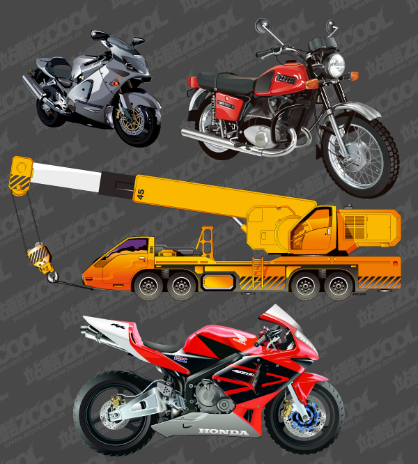Motorcycle and Crane Vector