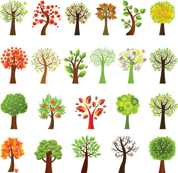 A variety of lovely trees vector material