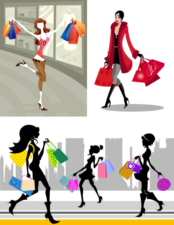 Shopping fashion figures vector material
