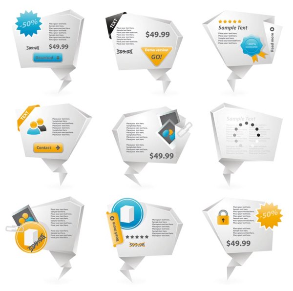 Innovative three-dimensional origami icon 02-- vector material