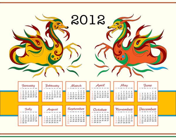 Year of the Dragon calendar - Vector
