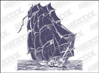 Pen drawing style sailing vector material