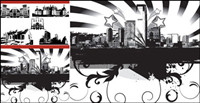 Urban architecture black and white silhouette - vector material