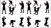 Silhouette of basketball action figures