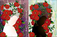 Woman with flowers Vector material -4