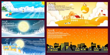 On 10 models of hand-drawn vector style landscape material