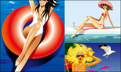 Vector girl seaside resort