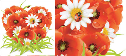 Flowers and heart-shaped vector material composition		