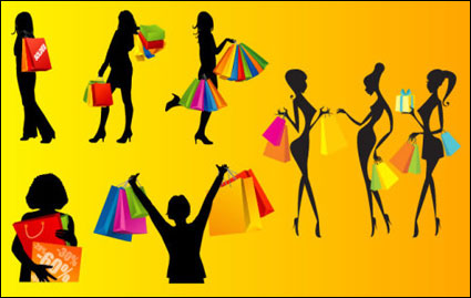 Vector silhouettes of women shopping