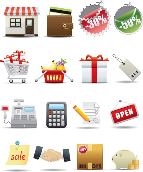 Supermarket Shopping Icons - Vector