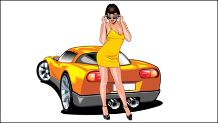 Sexy beauty and sports car 04 - vector material