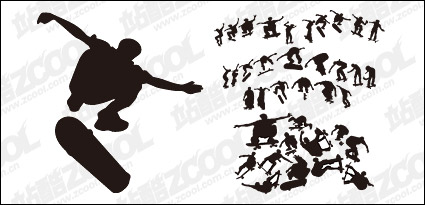 Skateboarding figure silhouettes