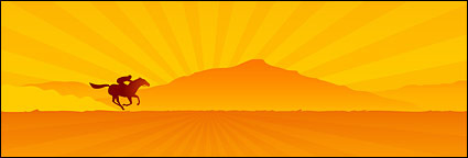 Under the sunset on horseback to vector material